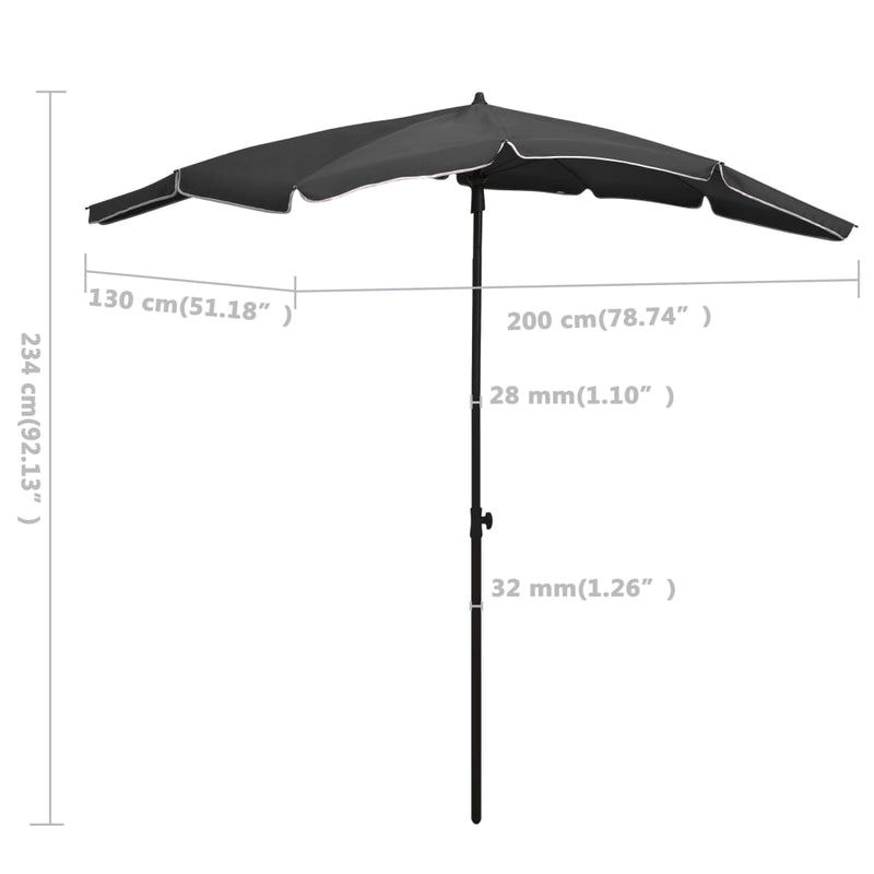 Garden Parasol with Pole 200x130 cm Anthracite