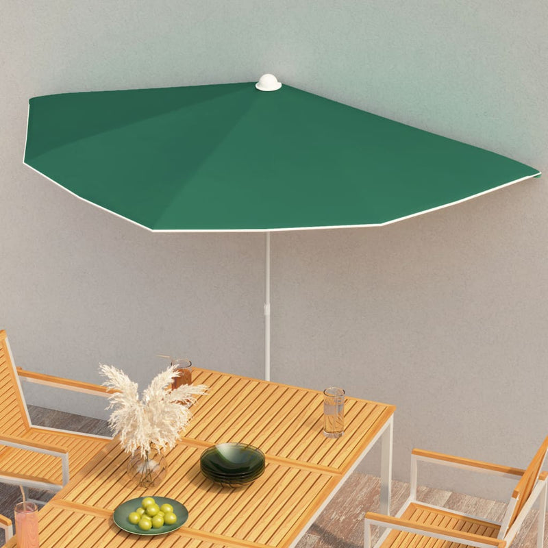 Garden Half Parasol with Pole 180x90 cm Green