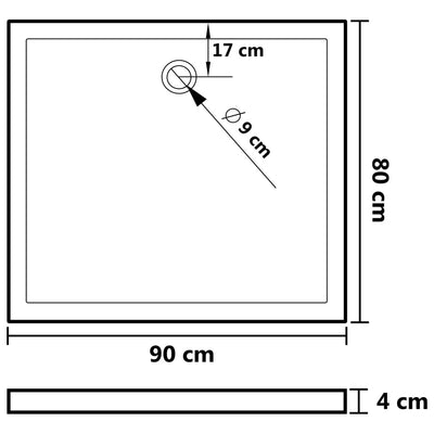 Rectangular ABS Shower Base Tray White 80x90 cm