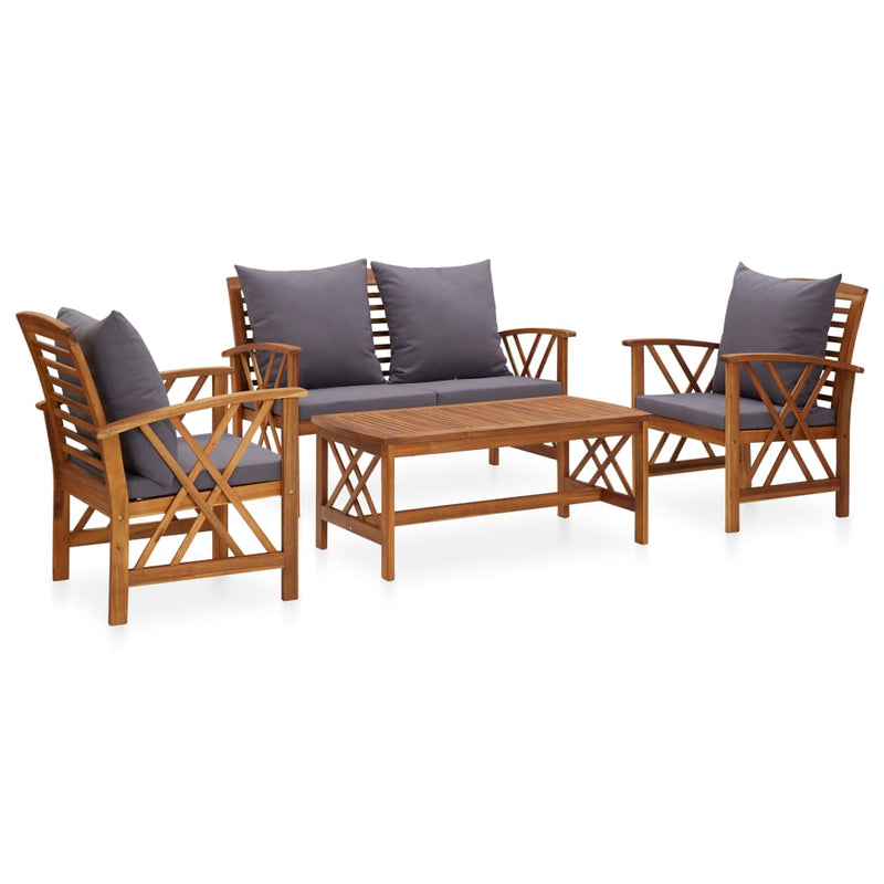 4 Piece Garden Lounge Set with Cushions Solid Acacia Wood