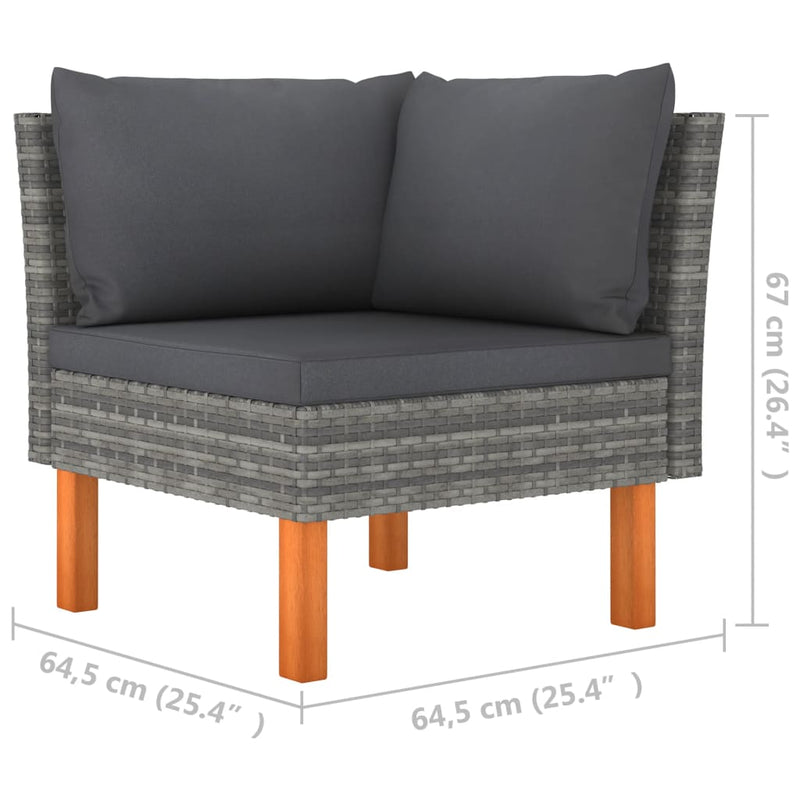 Corner Sofa Poly Rattan and Solid Eucalyptus Wood