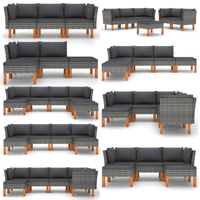 Middle Sofas 2 pcs Poly Rattan and Solid Eucalyptus Wood