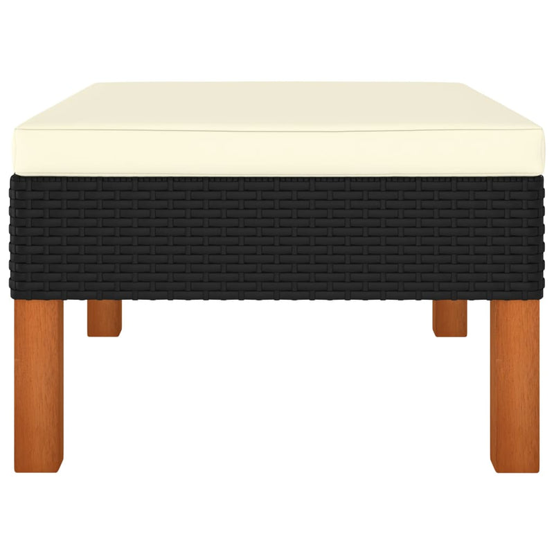 Footstool Poly Rattan and Solid Eucalyptus Wood