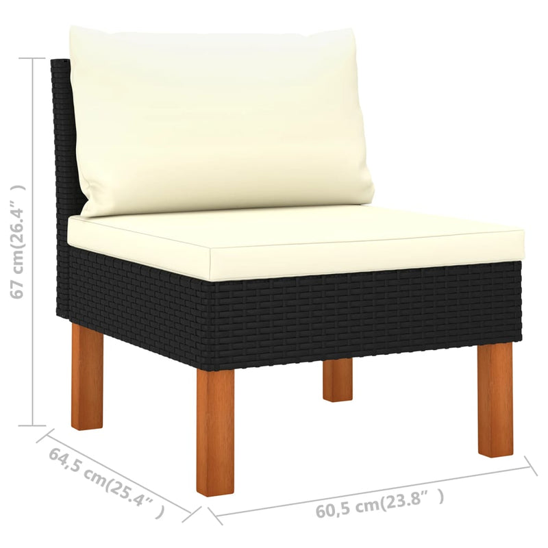 Middle Sofas 2 pcs Poly Rattan and Solid Eucalyptus Wood