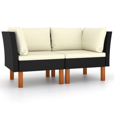 Corner Sofas 2 pcs Poly Rattan and Solid Eucalyptus Wood