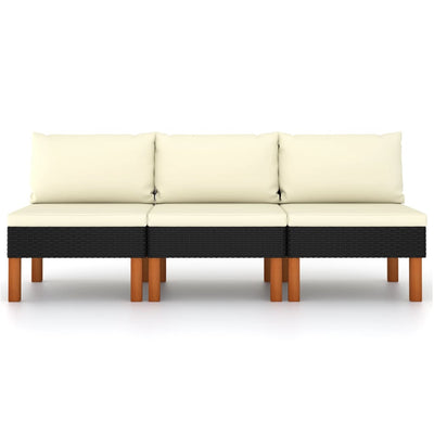 Middle Sofas 3 pcs Poly Rattan and Solid Eucalyptus Wood