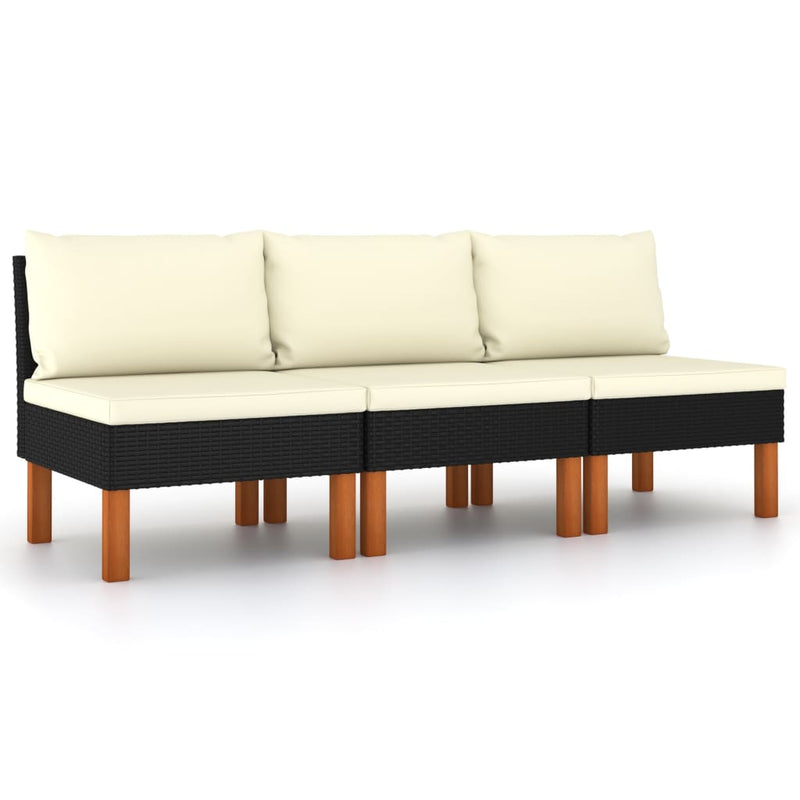 Middle Sofas 3 pcs Poly Rattan and Solid Eucalyptus Wood