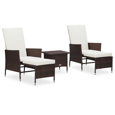 3 Piece Garden Lounge Set with Cushions Poly Rattan Brown