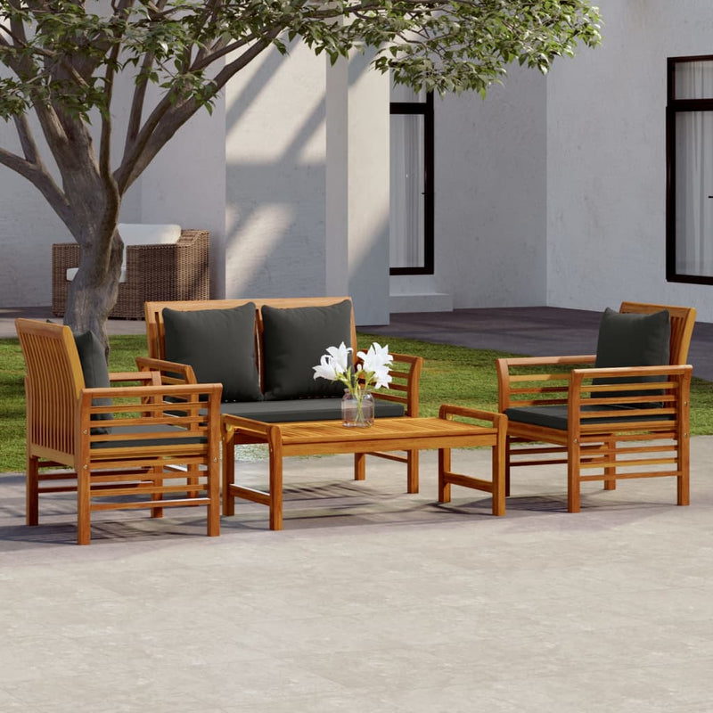 4 Piece Garden Lounge Set with Cushions Solid Wood Acacia