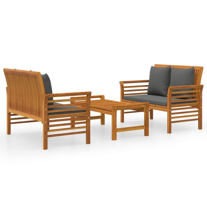 3 Piece Garden Lounge Set with Cushions Solid Wood Acacia