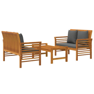 3 Piece Garden Lounge Set with Cushions Solid Wood Acacia