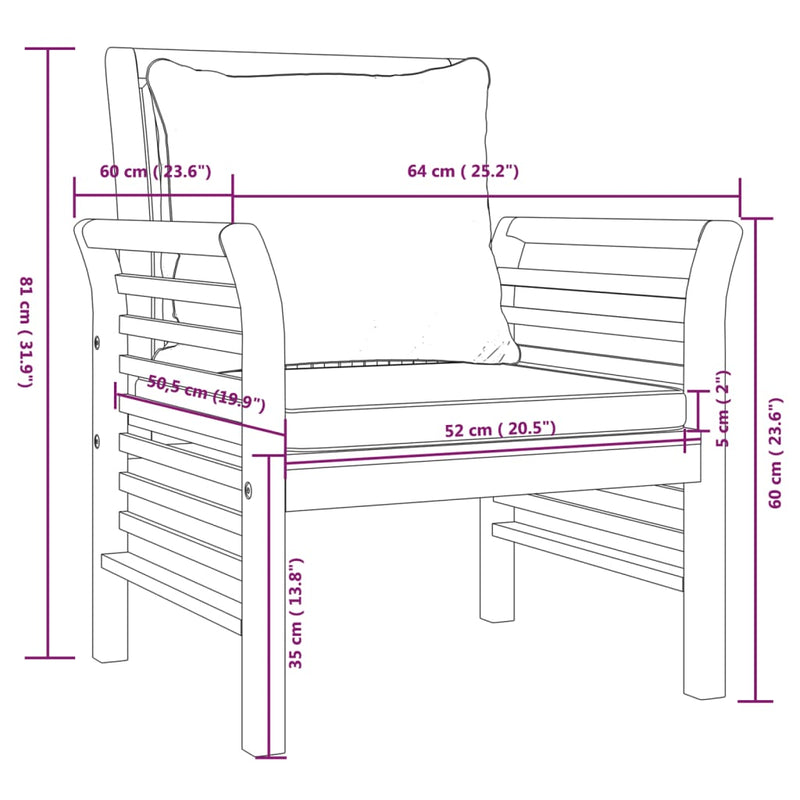 5 Piece Garden Lounge Set with Cushions Solid Wood Acacia