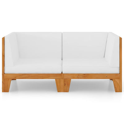 2-Seater Sofa with Cream White Cushions Solid Acacia Wood