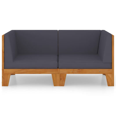 2-Seater Sofa with Dark Grey Cushions Solid Acacia Wood