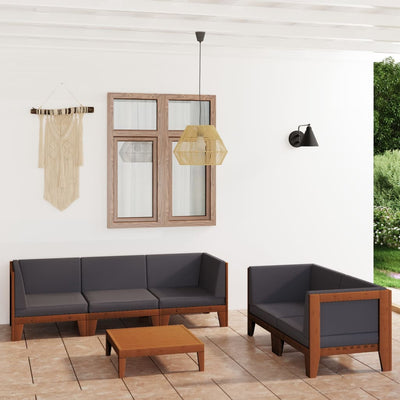 6 Piece Garden Lounge Set with Cushions Solid Acacia Wood