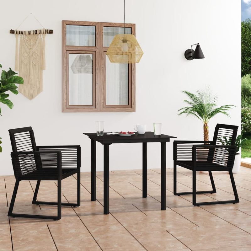 3 Piece Outdoor Dining Set PVC Rattan Black