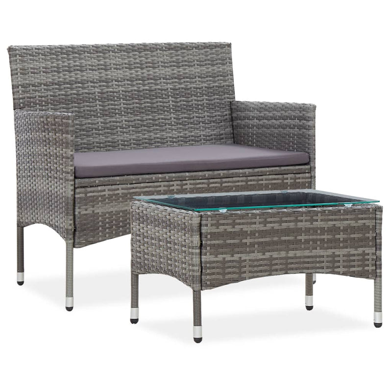 2 Piece Garden Lounge Set with Cushion Poly Rattan Grey