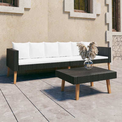 2 Piece Garden Lounge Set with Cushions Poly Rattan Black