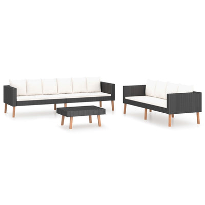 3 Piece Garden Lounge Set with Cushions Poly Rattan Black