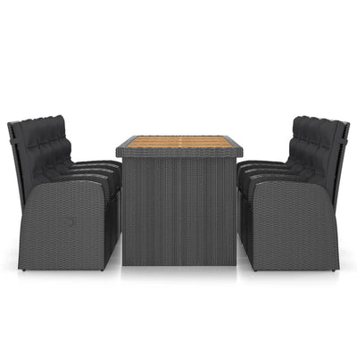 9 Piece Outdoor Dining Set with Cushions Poly Rattan Black