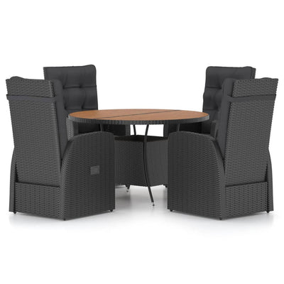 5 Piece Outdoor Dining Set with Cushions Poly Rattan Black