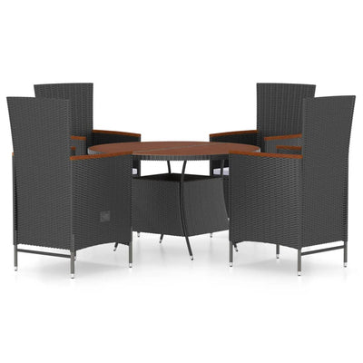 5 Piece Outdoor Dining Set with Cushions Poly Rattan Black