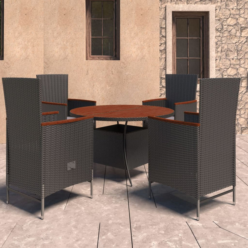 5 Piece Outdoor Dining Set with Cushions Poly Rattan Black