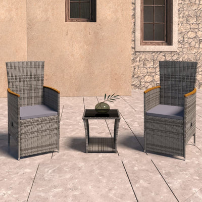 3 Piece Garden Lounge Set with Cushions Poly Rattan Grey