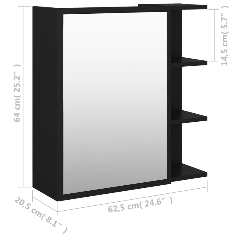 Bathroom Mirror Cabinet Black 62.5x20.5x64 cm Engineered Wood