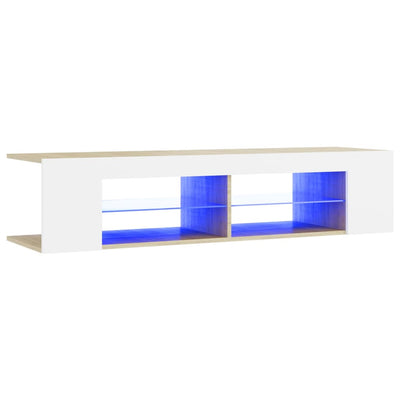 TV Cabinet with LED Lights White and Sonoma Oak 135x39x30 cm