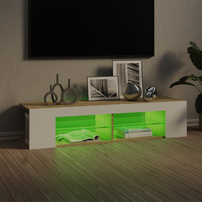 TV Cabinet with LED Lights White and Sonoma Oak 135x39x30 cm