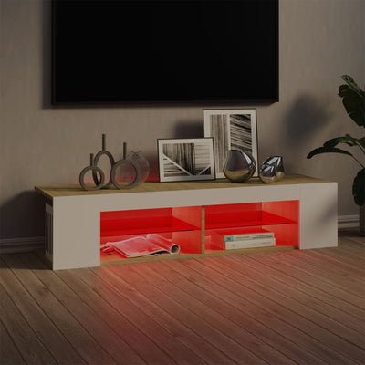 TV Cabinet with LED Lights White and Sonoma Oak 135x39x30 cm