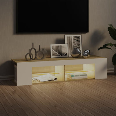 TV Cabinet with LED Lights White and Sonoma Oak 135x39x30 cm