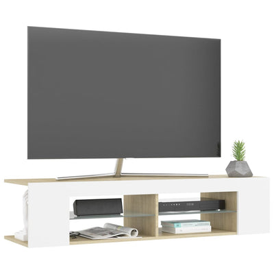 TV Cabinet with LED Lights White and Sonoma Oak 135x39x30 cm