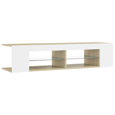 TV Cabinet with LED Lights White and Sonoma Oak 135x39x30 cm