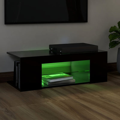 TV Cabinet with LED Lights Black 90x39x30 cm