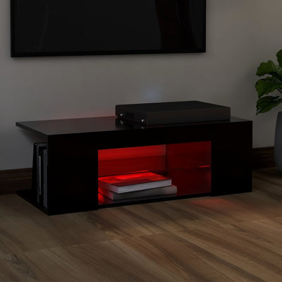 TV Cabinet with LED Lights Black 90x39x30 cm