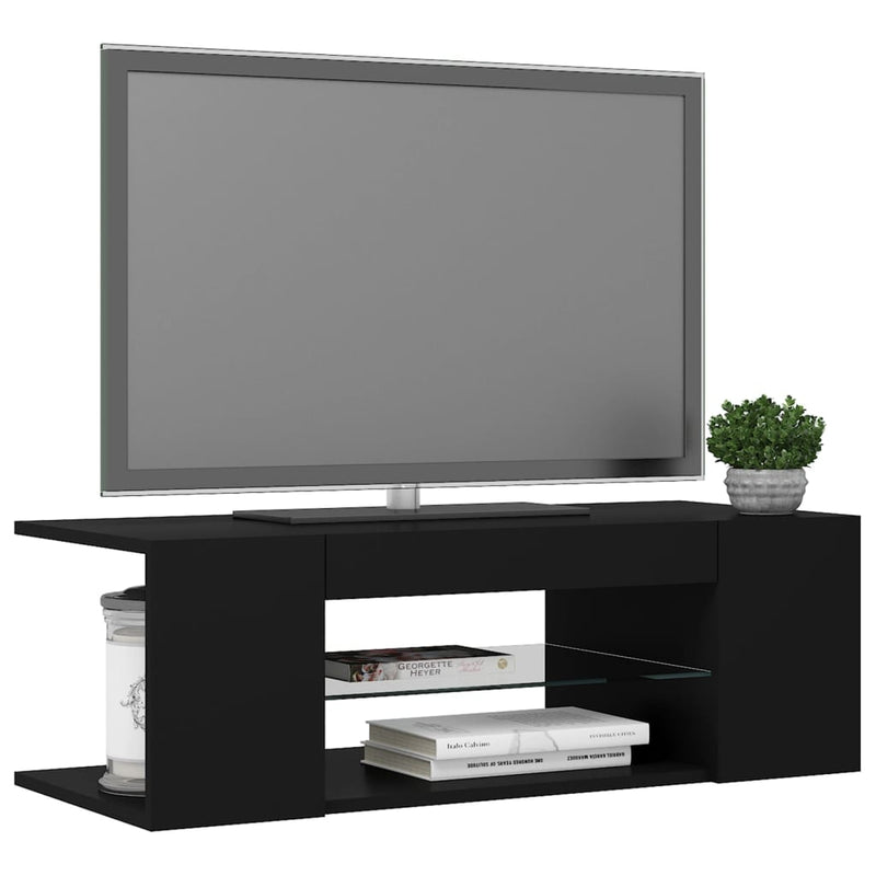 TV Cabinet with LED Lights Black 90x39x30 cm