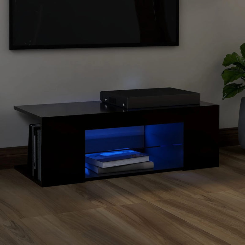 TV Cabinet with LED Lights Black 90x39x30 cm