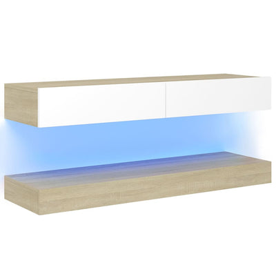 TV Cabinet with LED Lights White and Sonoma Oak 120x35 cm