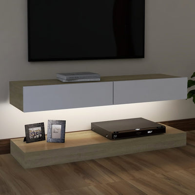 TV Cabinet with LED Lights White and Sonoma Oak 120x35 cm