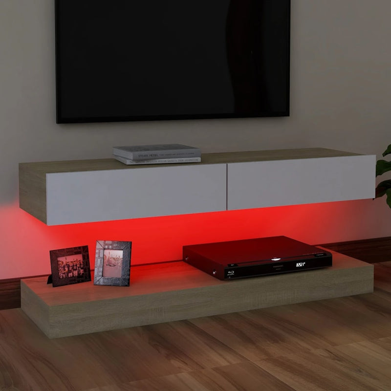 TV Cabinet with LED Lights White and Sonoma Oak 120x35 cm