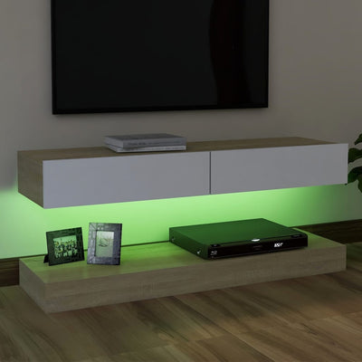 TV Cabinet with LED Lights White and Sonoma Oak 120x35 cm