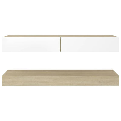 TV Cabinet with LED Lights White and Sonoma Oak 120x35 cm