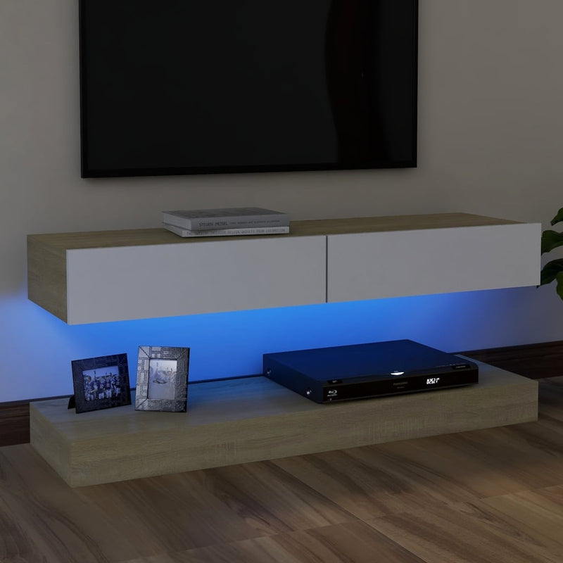 TV Cabinet with LED Lights White and Sonoma Oak 120x35 cm