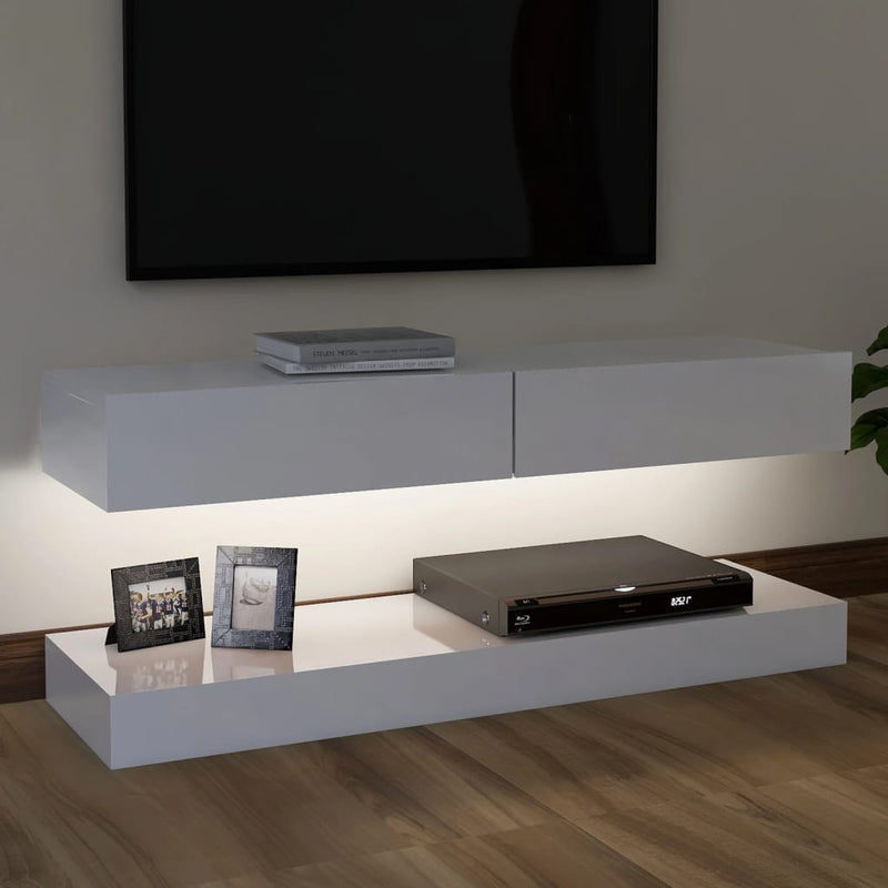 TV Cabinet with LED Lights High Gloss White 120x35 cm