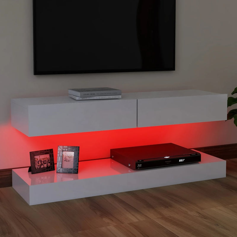 TV Cabinet with LED Lights High Gloss White 120x35 cm