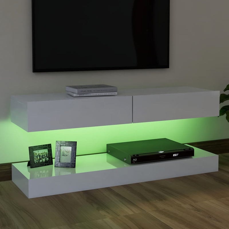 TV Cabinet with LED Lights High Gloss White 120x35 cm