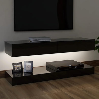 TV Cabinet with LED Lights High Gloss Black 120x35 cm