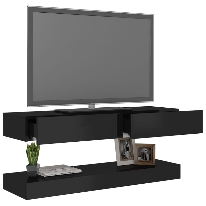 TV Cabinet with LED Lights High Gloss Black 120x35 cm